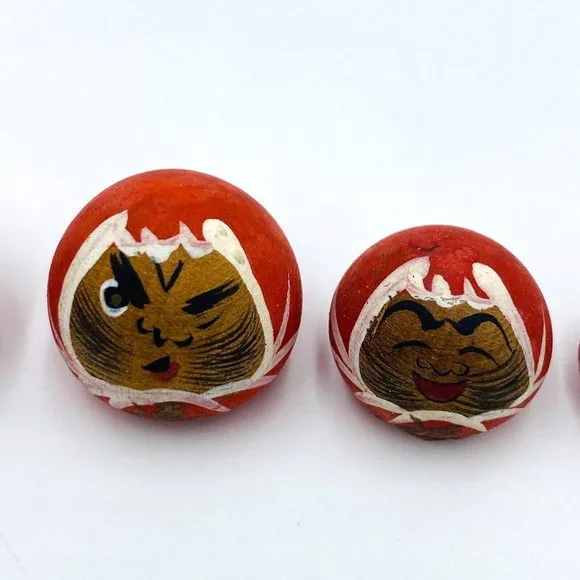 Japanese Daruma Kokeshi Doll Hand Painted Wooden Set of 6 Red - Picture 4 of 14